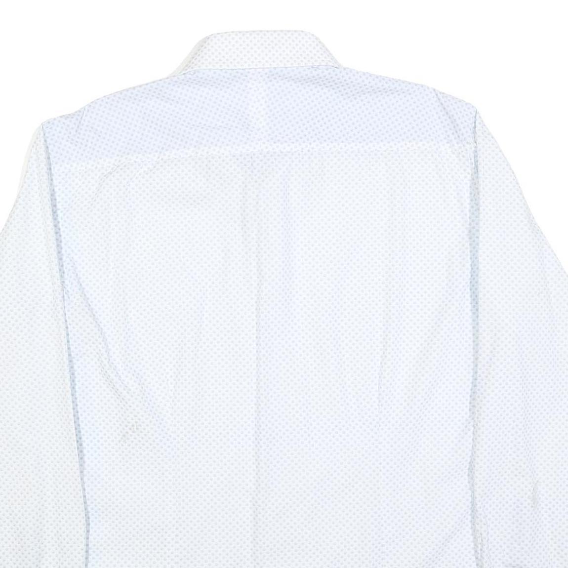 TED BAKER Mens White & Blue Patterned Shirt L Cotton Blend Long Sleeve Smart