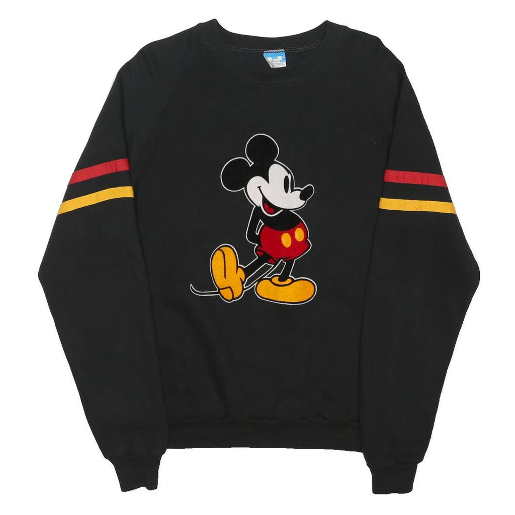 DISNEY 80s Womens Black Red & Yellow Mickey Mouse Crew Neck L Cotton Sweatshirt
