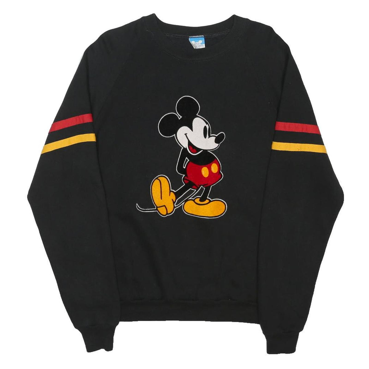 DISNEY 80s Womens Black Red & Yellow Mickey Mouse Crew Neck L Cotton Sweatshirt