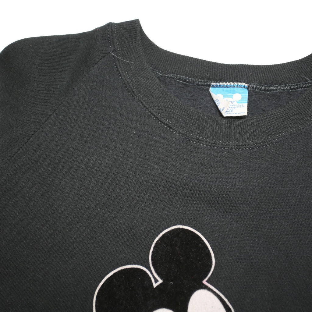 DISNEY 80s Womens Black Red & Yellow Mickey Mouse Crew Neck L Cotton Sweatshirt