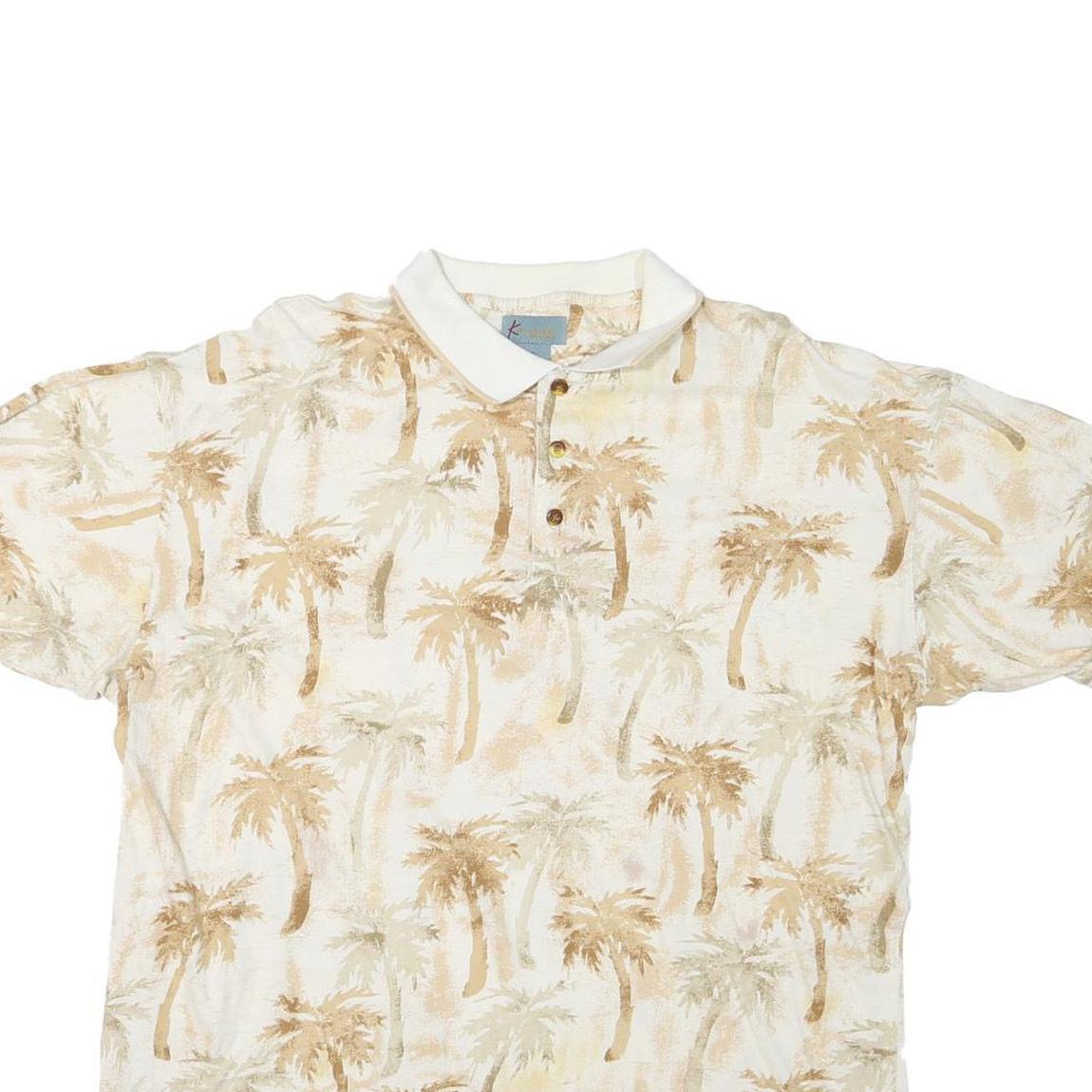 KAYLUA BAY Womens Beige Palm Tree Print Short Sleeve Polo Shirt XL Summer Casual