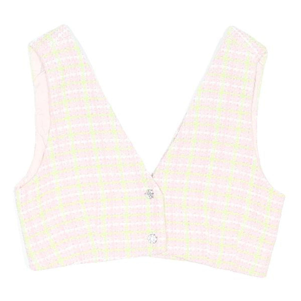 ZARA Womens Pink & White Checked Cotton Blend Waistcoat M Button Closure