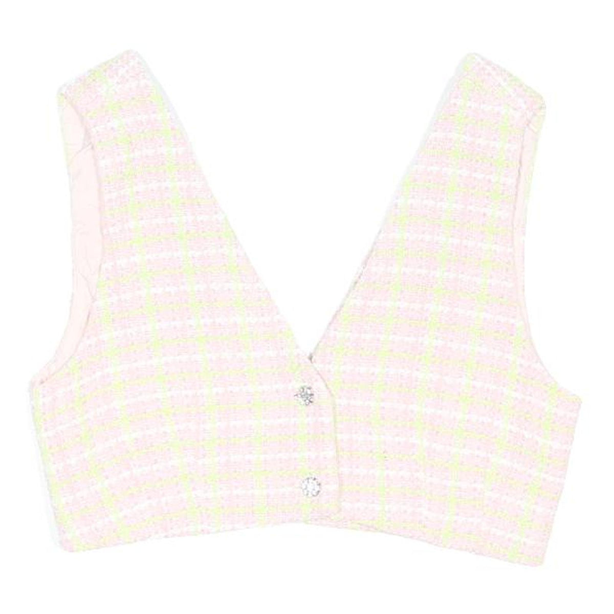 ZARA Womens Pink & White Checked Cotton Blend Waistcoat M Button Closure