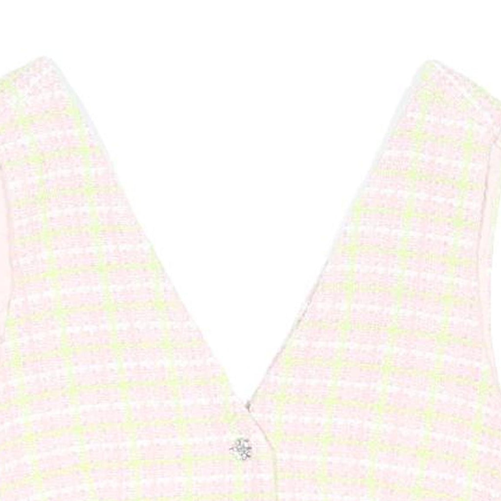 ZARA Womens Pink & White Checked Cotton Blend Waistcoat M Button Closure
