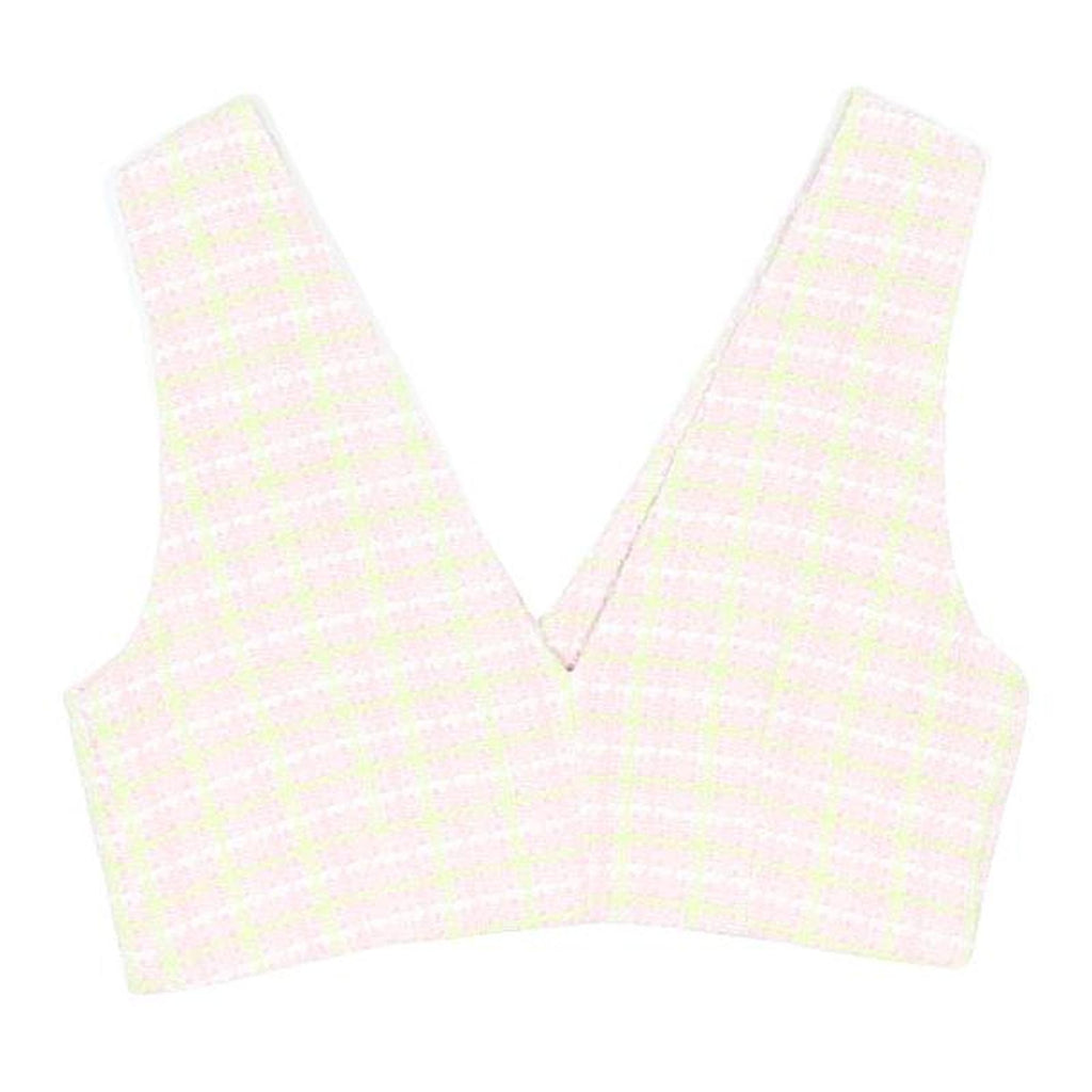 ZARA Womens Pink & White Checked Cotton Blend Waistcoat M Button Closure