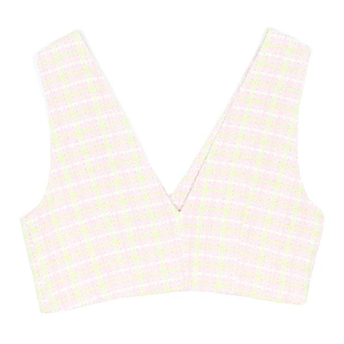 ZARA Womens Pink & White Checked Cotton Blend Waistcoat M Button Closure