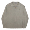 POLO RALPH LAUREN Mens Grey Cotton Pullover Plain 1/4 Zip Jumper L Classic Fit