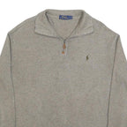 POLO RALPH LAUREN Mens Grey Cotton Pullover Plain 1/4 Zip Jumper L Classic Fit