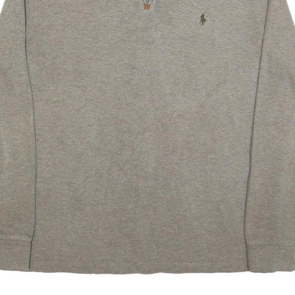 POLO RALPH LAUREN Mens Grey Cotton Pullover Plain 1/4 Zip Jumper L Classic Fit