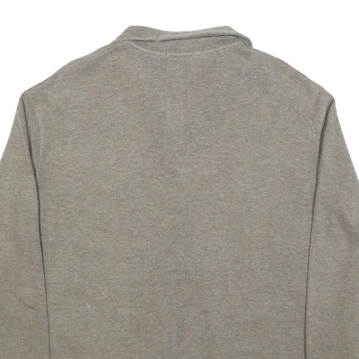 POLO RALPH LAUREN Mens Grey Cotton Pullover Plain 1/4 Zip Jumper L Classic Fit