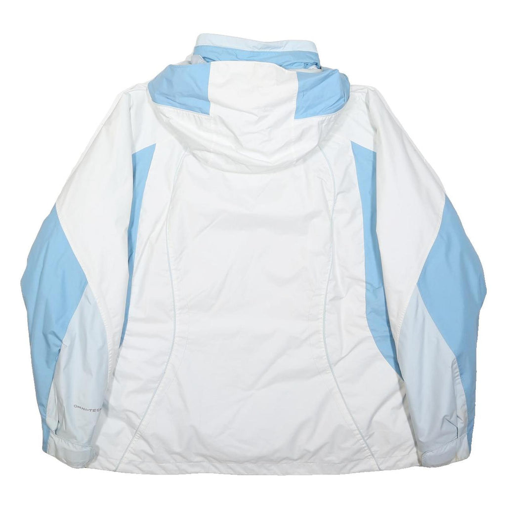 COLUMBIA Womens White & Light Blue Outdoor Jacket XL Polyester Zip Hooded Plain