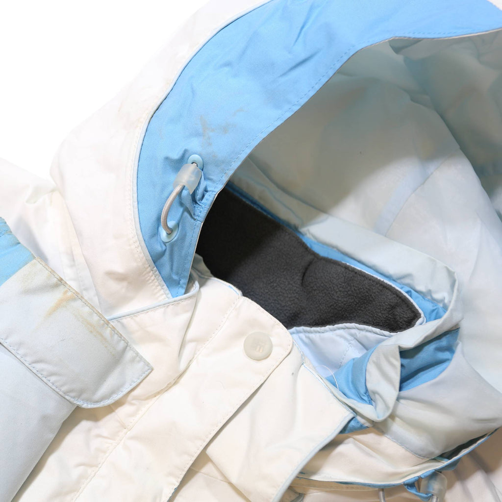 COLUMBIA Womens White & Light Blue Outdoor Jacket XL Polyester Zip Hooded Plain