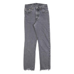 LEVI'S Womens Regular Grey Denim Raw Hem Jeans W24 L28 Distressed Button Fly