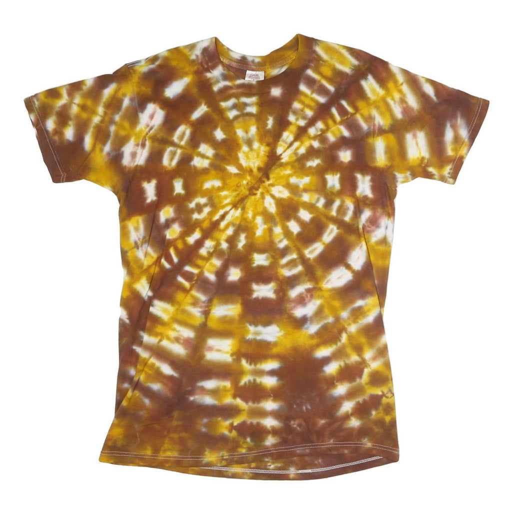 BWD Mens Brown & Yellow Tie Dye T-Shirt L Short Sleeve Crew Neck Casual