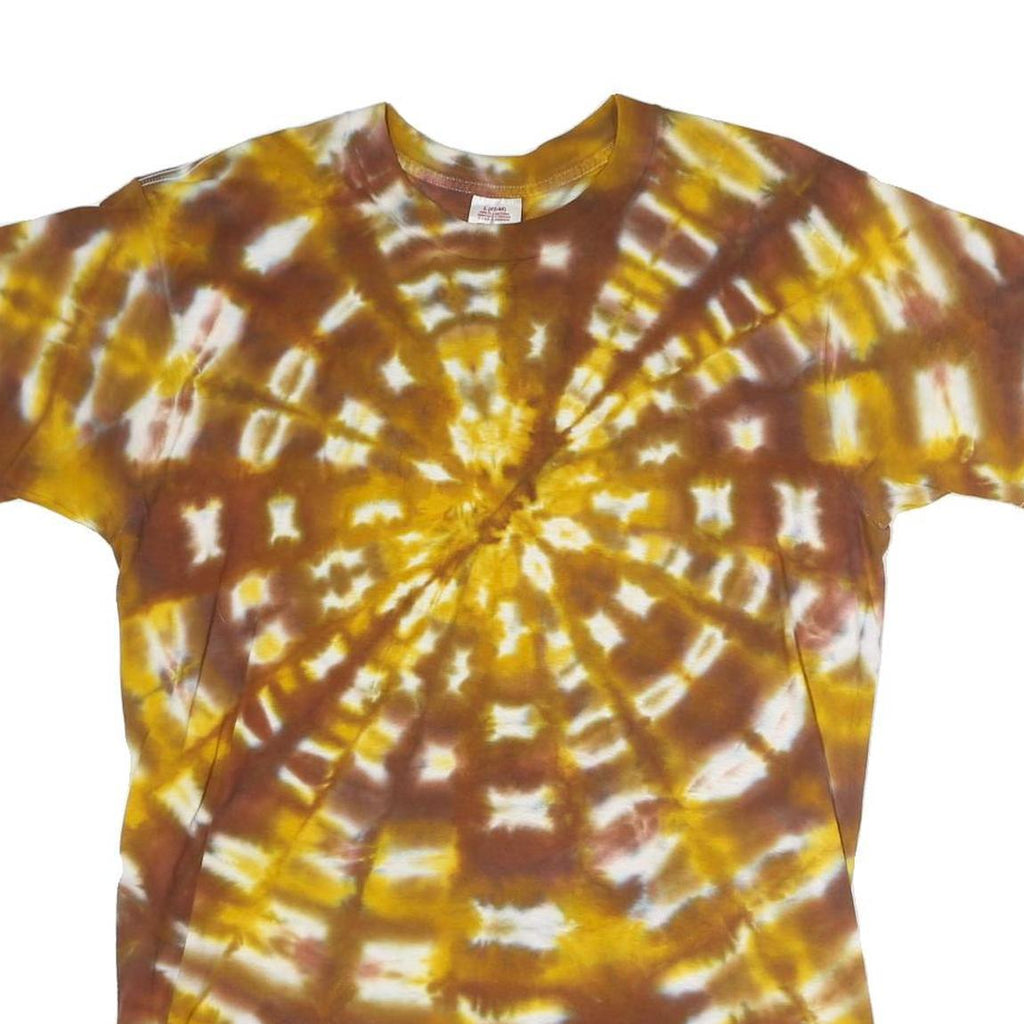 BWD Mens Brown & Yellow Tie Dye T-Shirt L Short Sleeve Crew Neck Casual