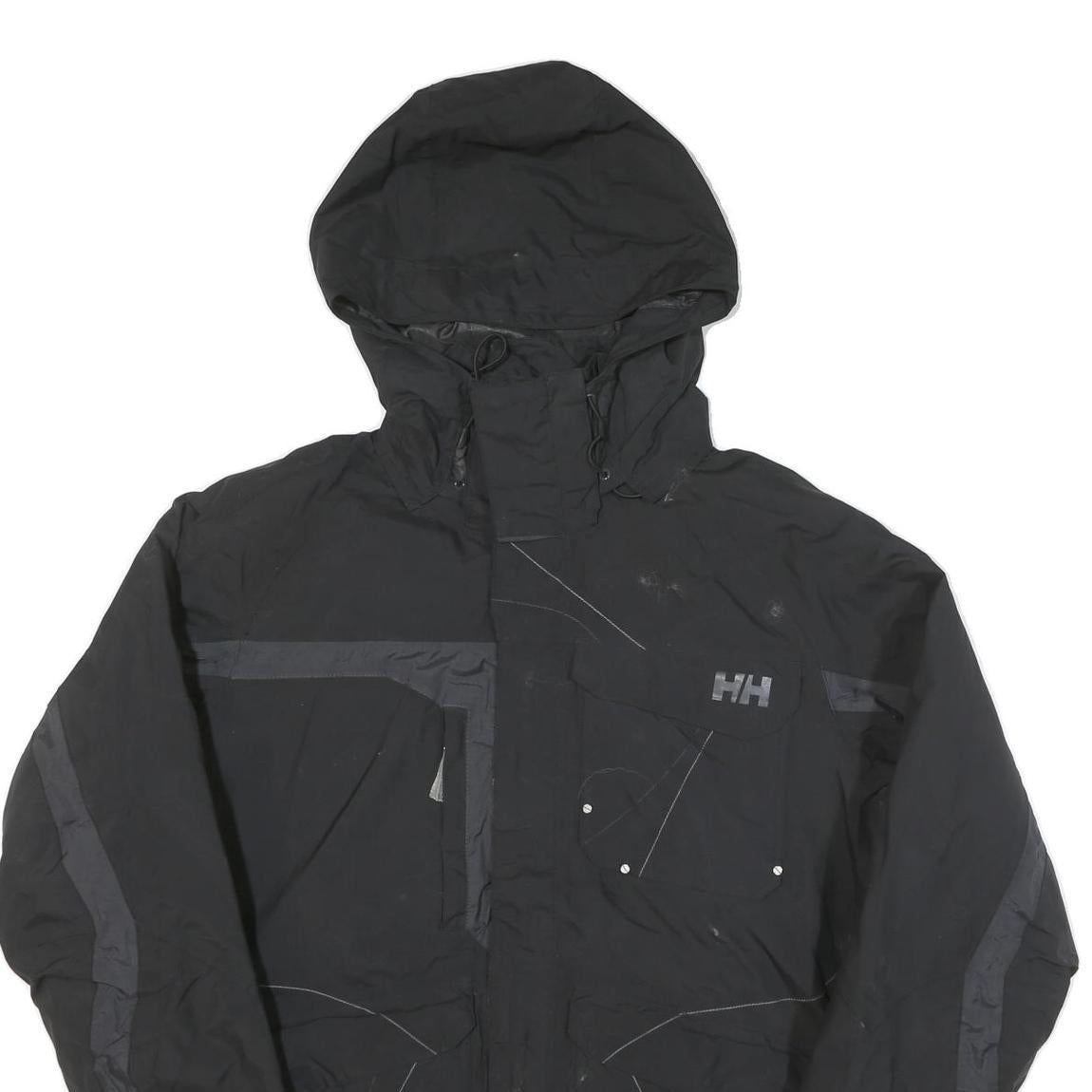 HELLY HANSEN Mens Black Outdoor Jacket XL Polyester Blend Zip Hooded Plain