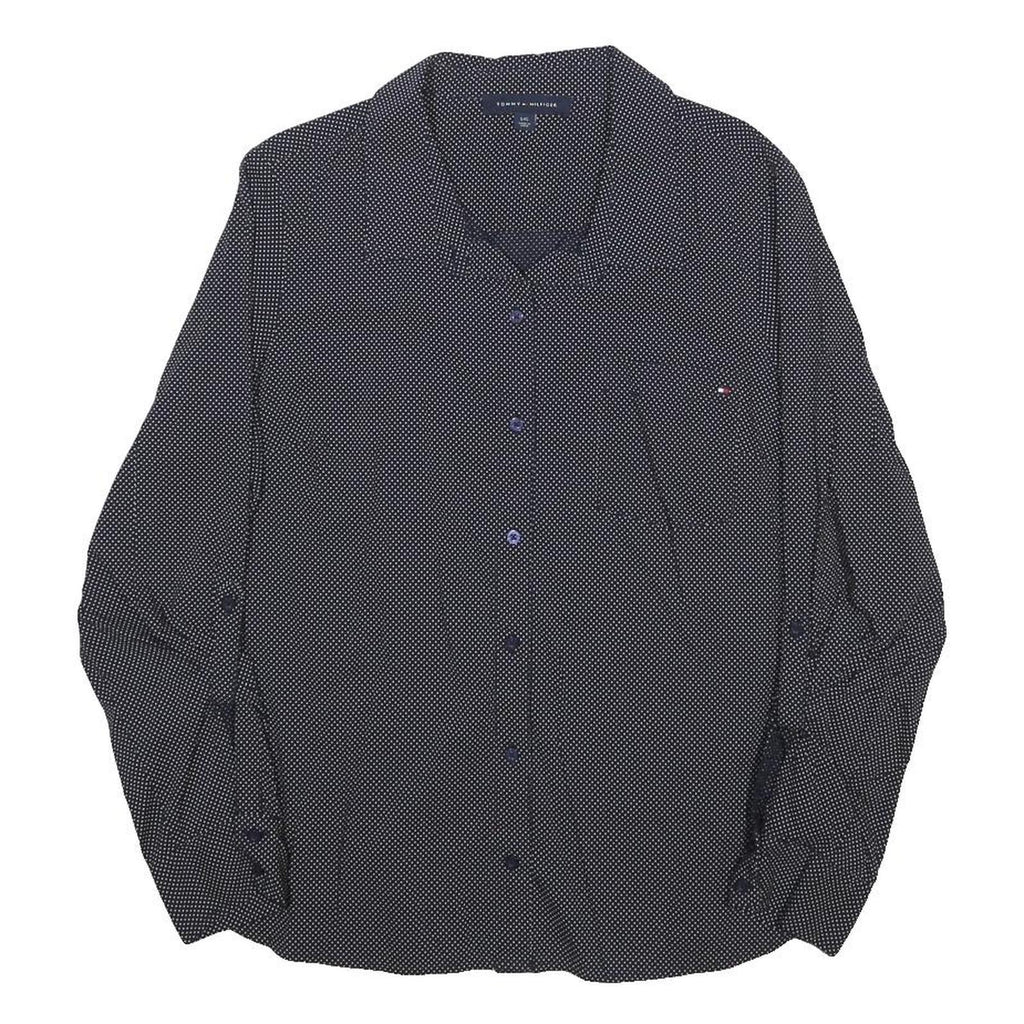 TOMMY HILFIGER Womens Navy Blue Shirt L Polka Dot Cotton Blend Long Sleeve
