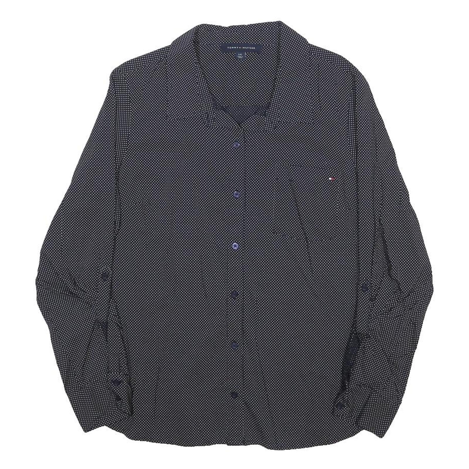 TOMMY HILFIGER Womens Navy Blue Shirt L Polka Dot Cotton Blend Long Sleeve