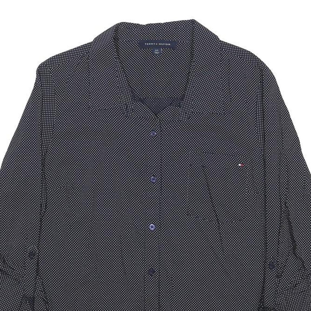 TOMMY HILFIGER Womens Navy Blue Shirt L Polka Dot Cotton Blend Long Sleeve