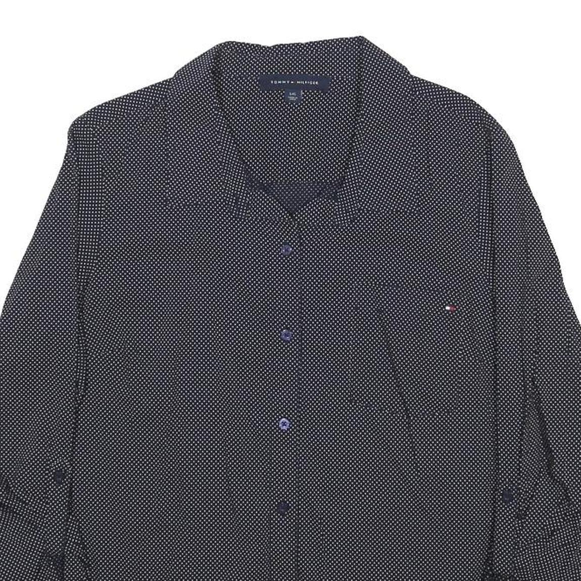 TOMMY HILFIGER Womens Navy Blue Shirt L Polka Dot Cotton Blend Long Sleeve