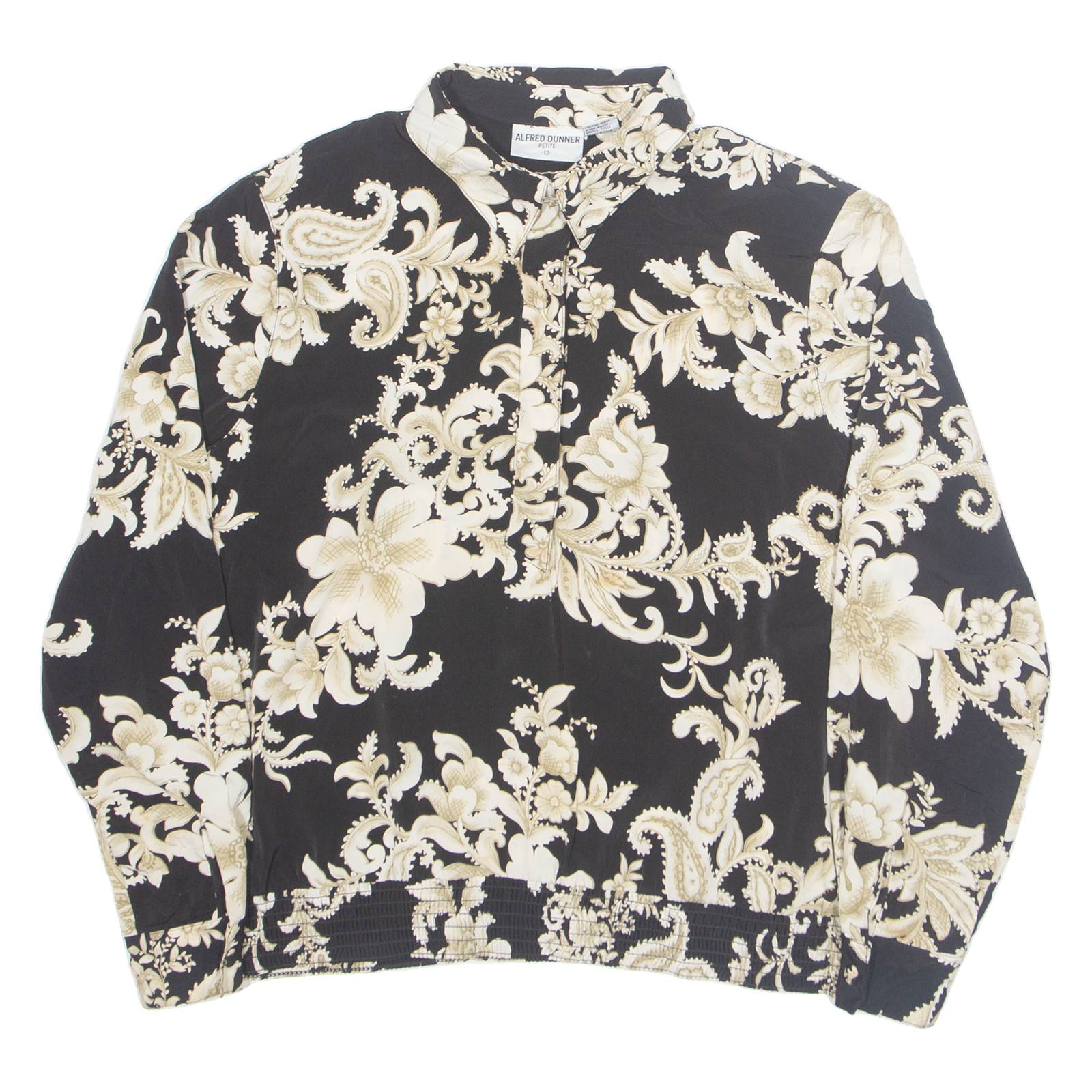 ALFRED DUNNER Petite Womens Printed Shirt Black Collared Floral UK 12