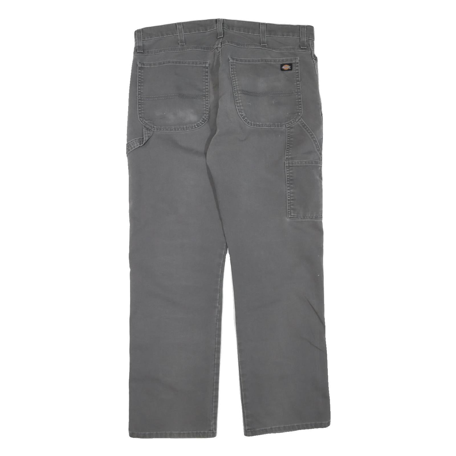 DICKIES Mens Cotton Blend Grey Regular Straight Trousers W38 L32 Workwear