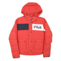 FILA Womens Red & White Puffer Jacket 2XL Polyester Blend Zip Hooded Plain