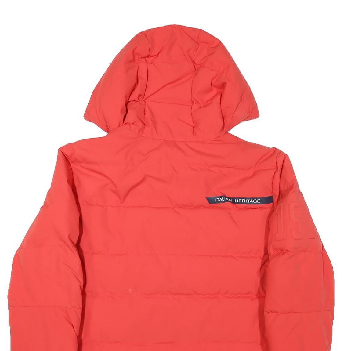 FILA Womens Red & White Puffer Jacket 2XL Polyester Blend Zip Hooded Plain