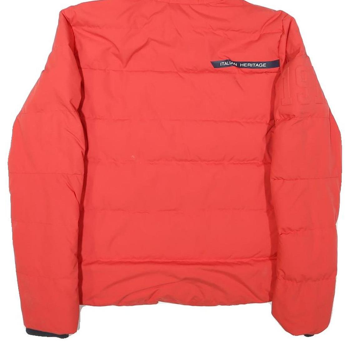 FILA Womens Red & White Puffer Jacket 2XL Polyester Blend Zip Hooded Plain