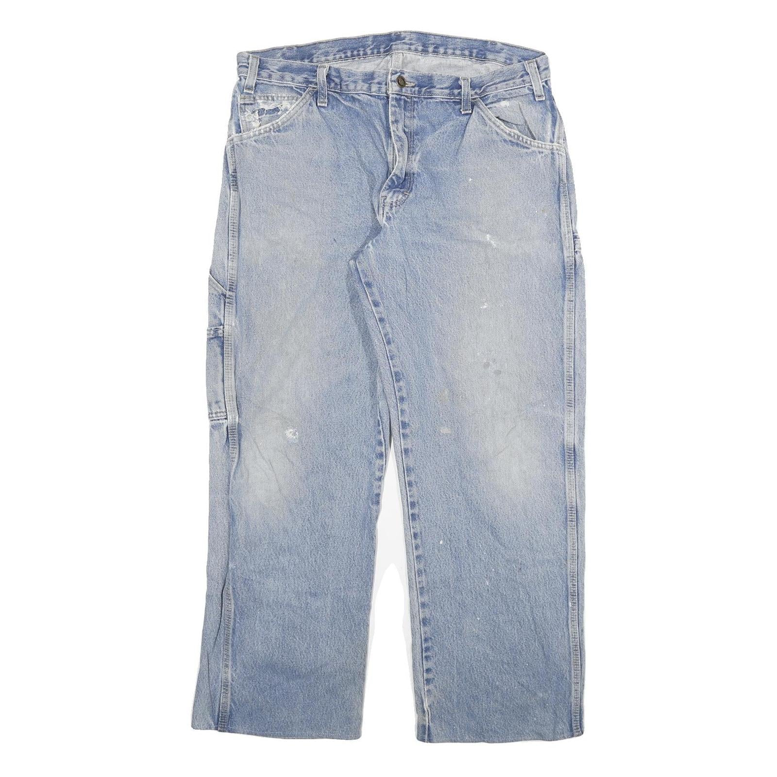 DICKIES Mens Relaxed Light Blue Denim Jeans W36 L29 Workwear Utility Pocket Zip