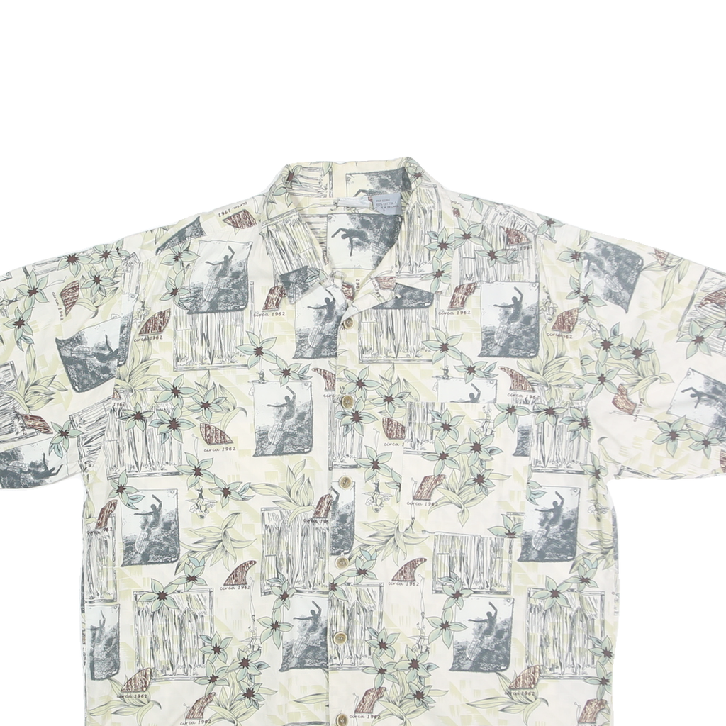 OP SPORT Mens Cream Cotton Hawaiian Shirt L Casual Summer Tropical Print