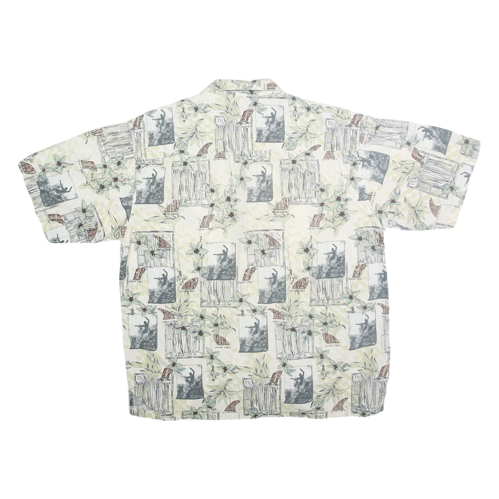 OP SPORT Mens Cream Cotton Hawaiian Shirt L Casual Summer Tropical Print