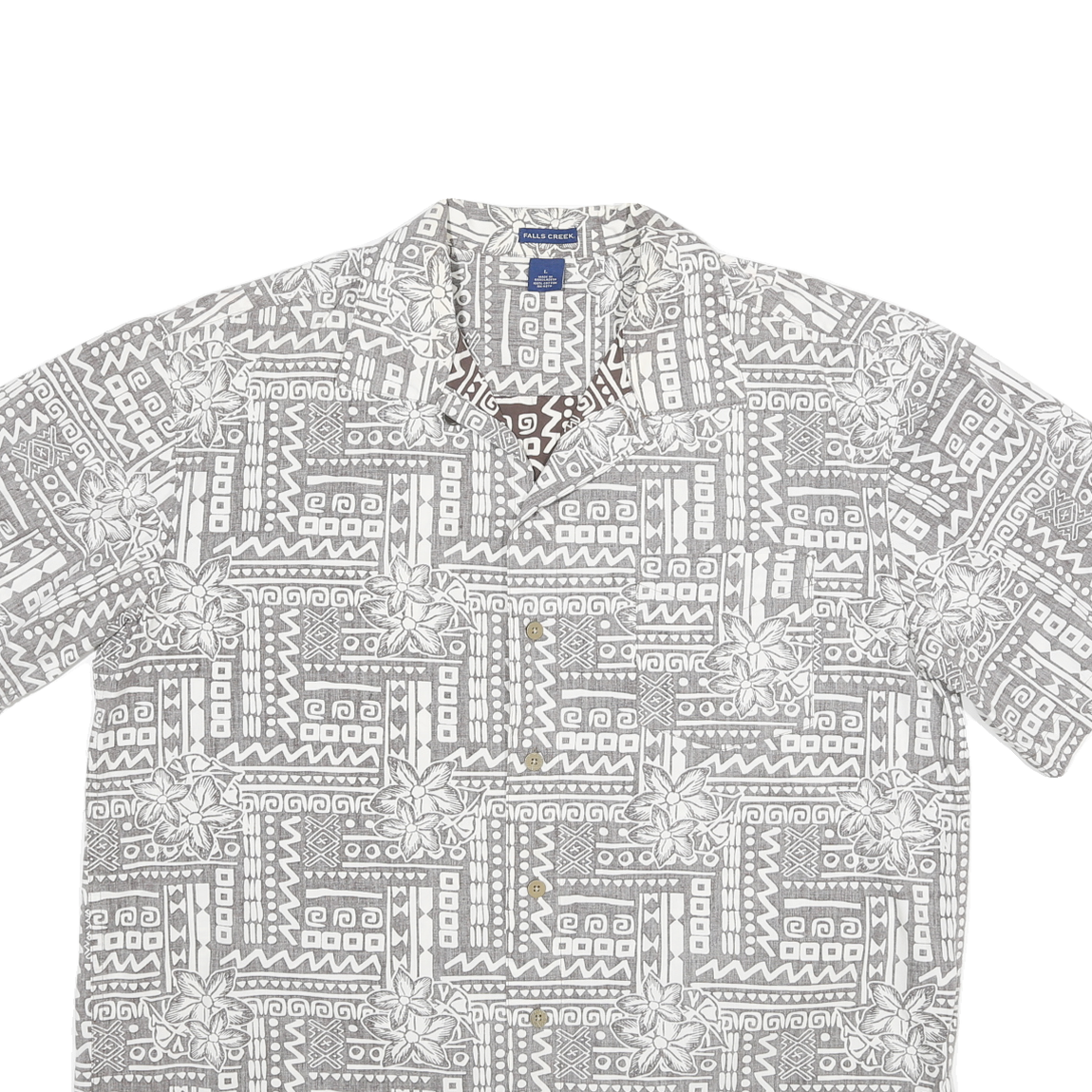 FALLS CREEK Mens Grey Cotton Shirt Jacket L Woven Geometric Floral Button