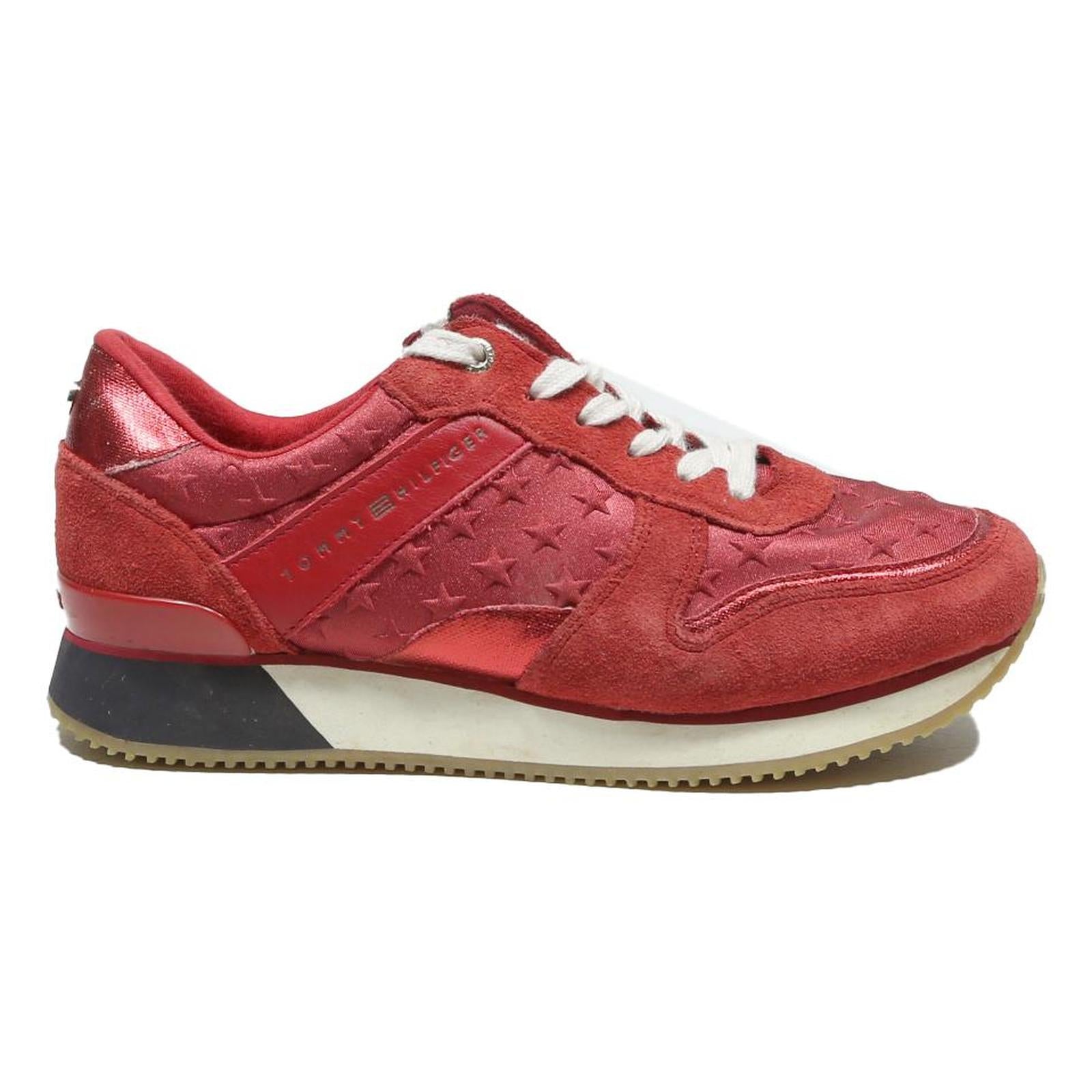 TOMMY HILFIGER Womens Red Star Embossed Low Top Trainers Synthetic UK 6 Stylish