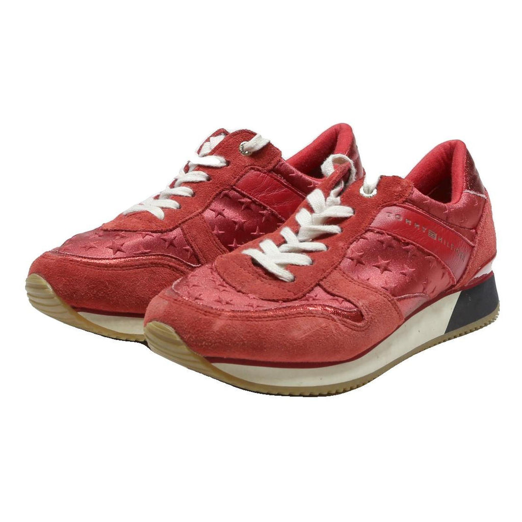 TOMMY HILFIGER Womens Red Star Embossed Low Top Trainers Synthetic UK 6 Stylish