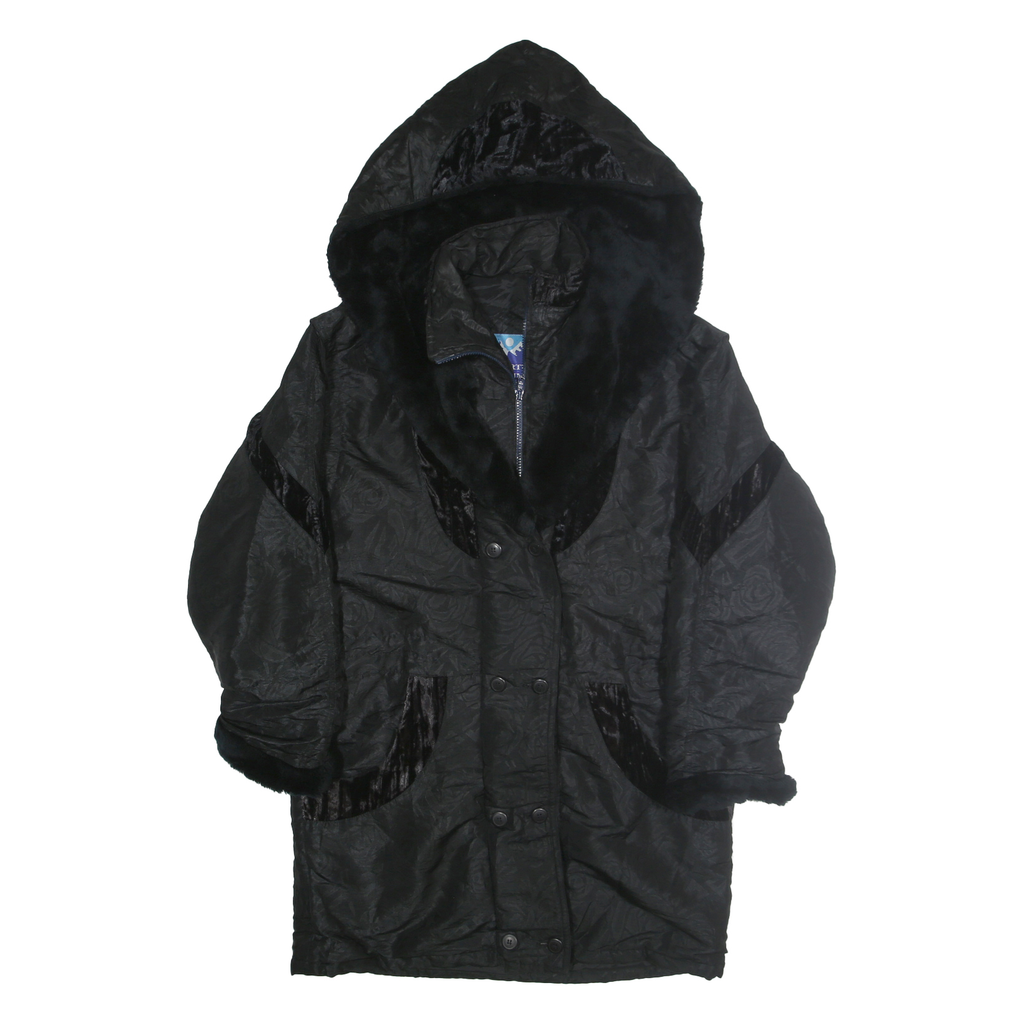 NORTHERN CLIMATE Womens Black Hooded Zip Jacket S Polyester Blend Plain Velvet