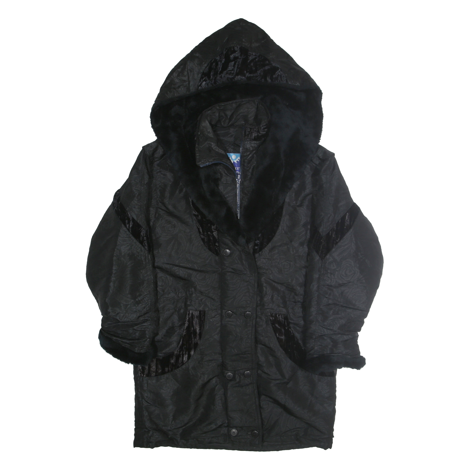NORTHERN CLIMATE Womens Black Hooded Zip Jacket S Polyester Blend Plain Velvet