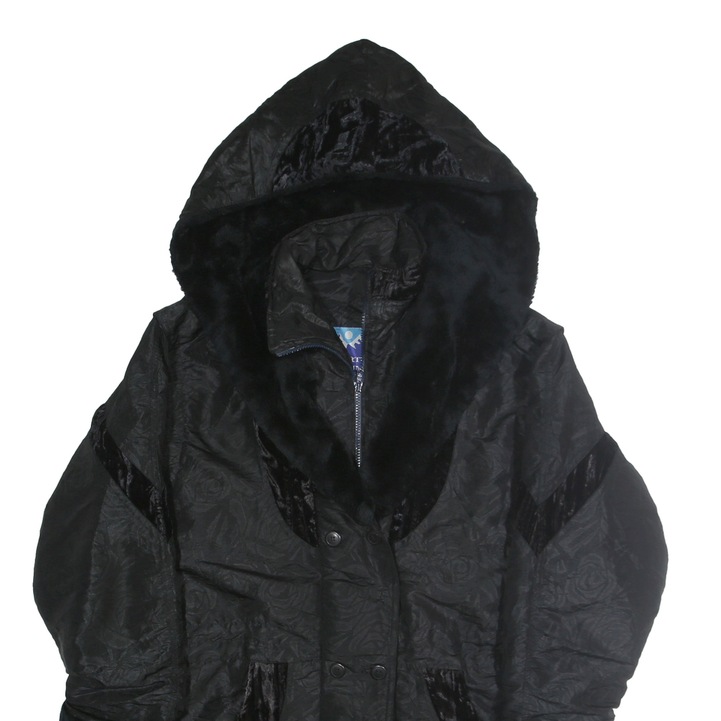 NORTHERN CLIMATE Womens Black Hooded Zip Jacket S Polyester Blend Plain Velvet