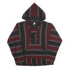Mens Maroon & Black Striped Hoodie L Acrylic Blend Pullover Casual