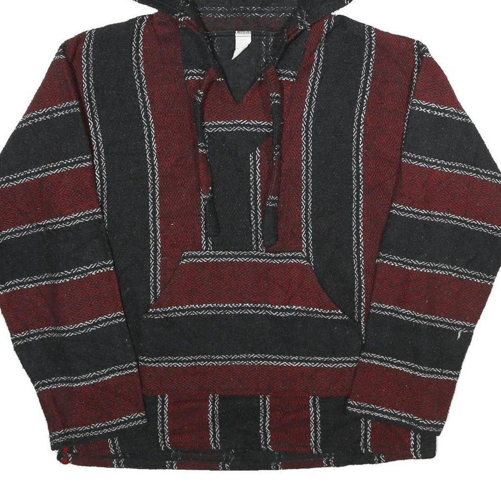 Mens Maroon & Black Striped Hoodie L Acrylic Blend Pullover Casual
