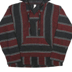 Mens Maroon & Black Striped Hoodie L Acrylic Blend Pullover Casual