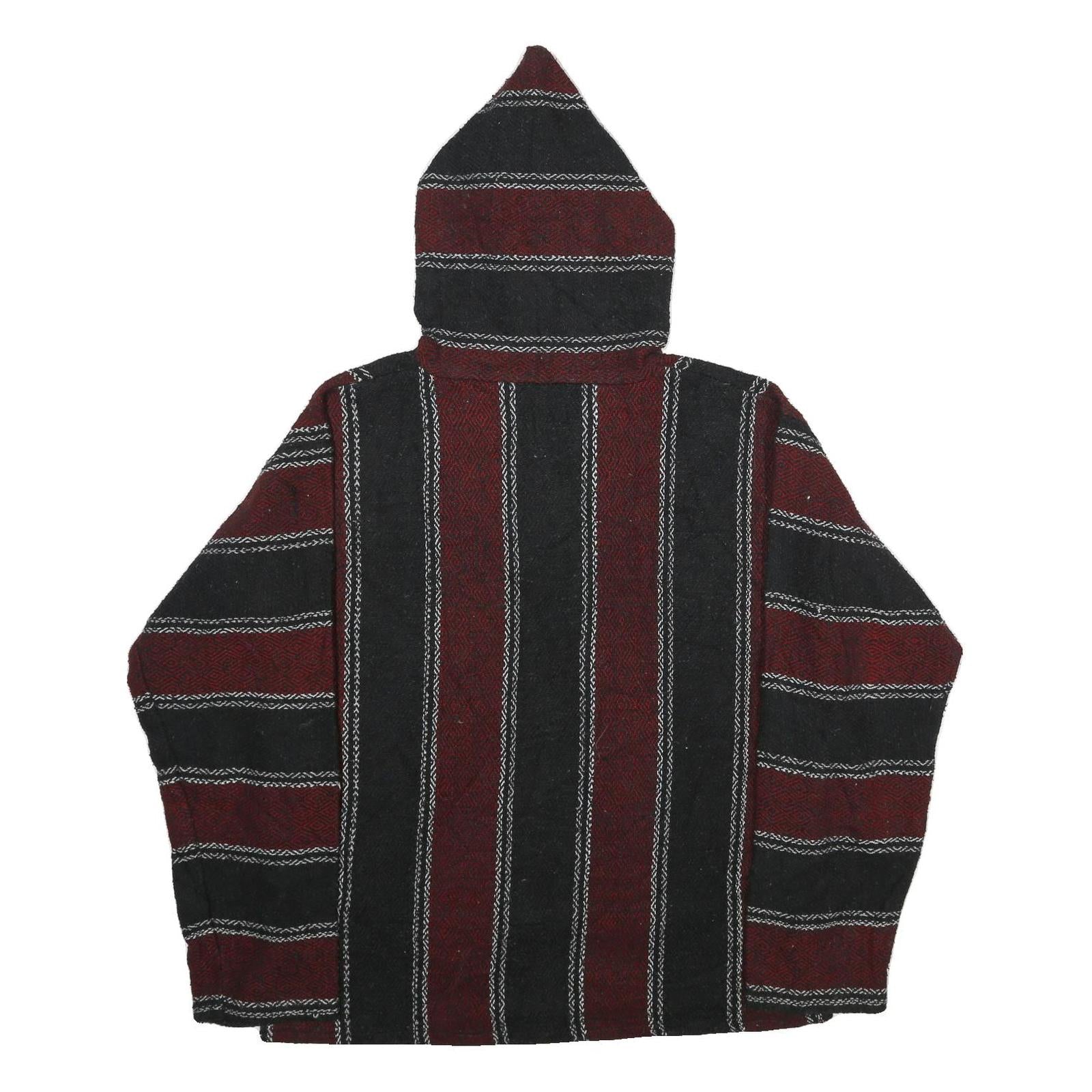 Mens Maroon & Black Striped Hoodie L Acrylic Blend Pullover Casual
