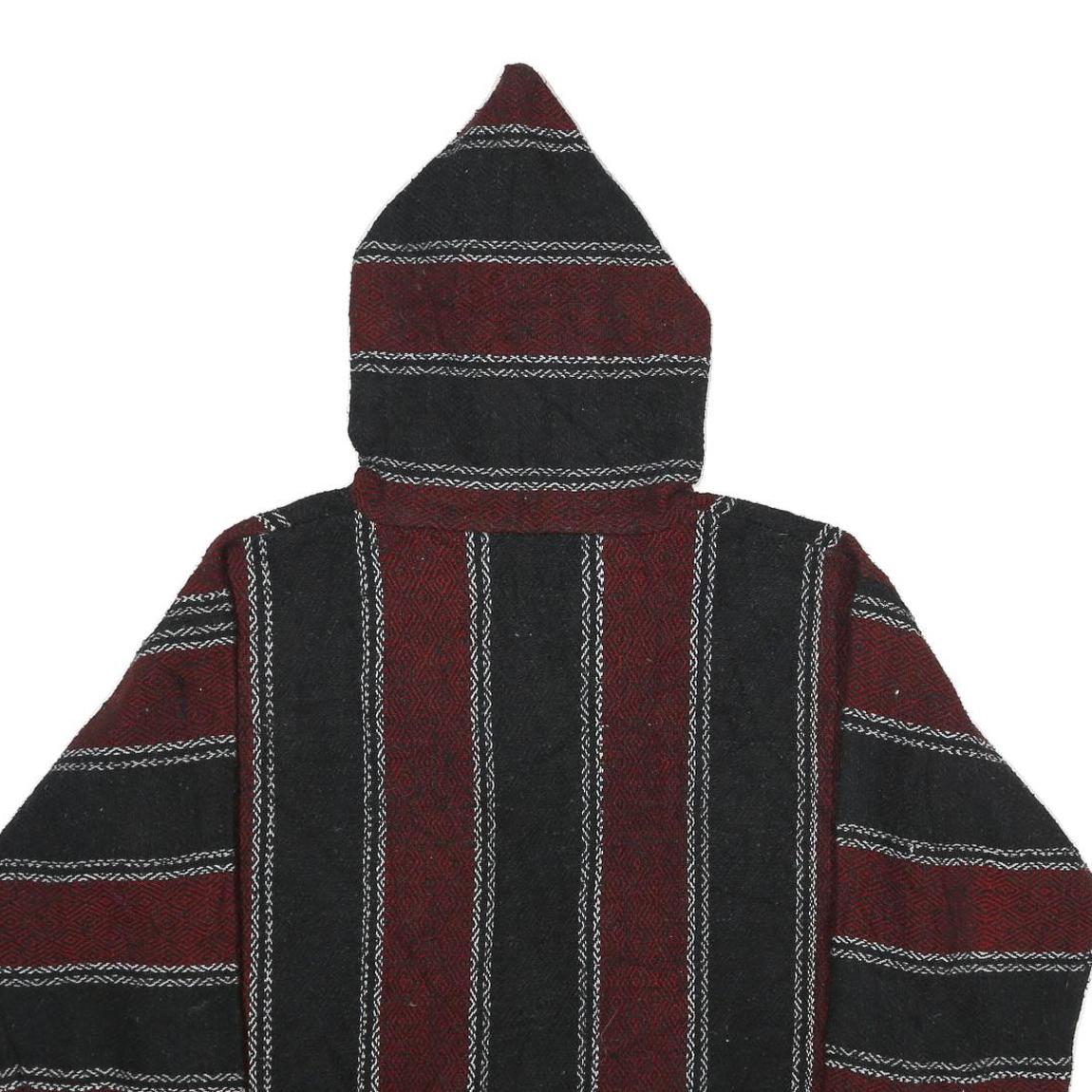 Mens Maroon & Black Striped Hoodie L Acrylic Blend Pullover Casual