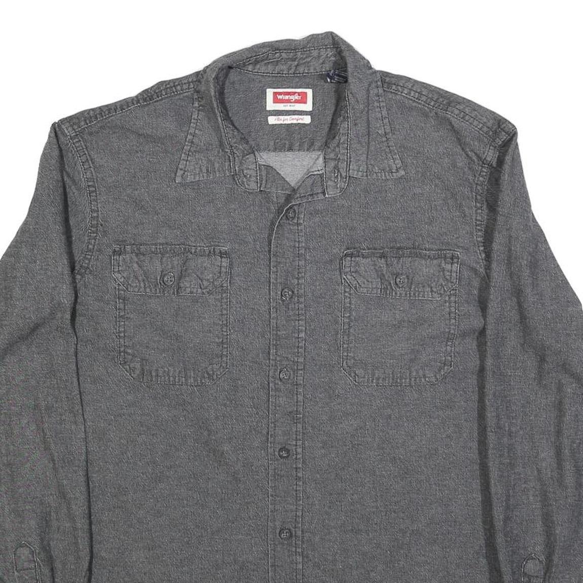 WRANGLER Mens Grey Cotton Blend Shirt L Casual Long Sleeve Button Front