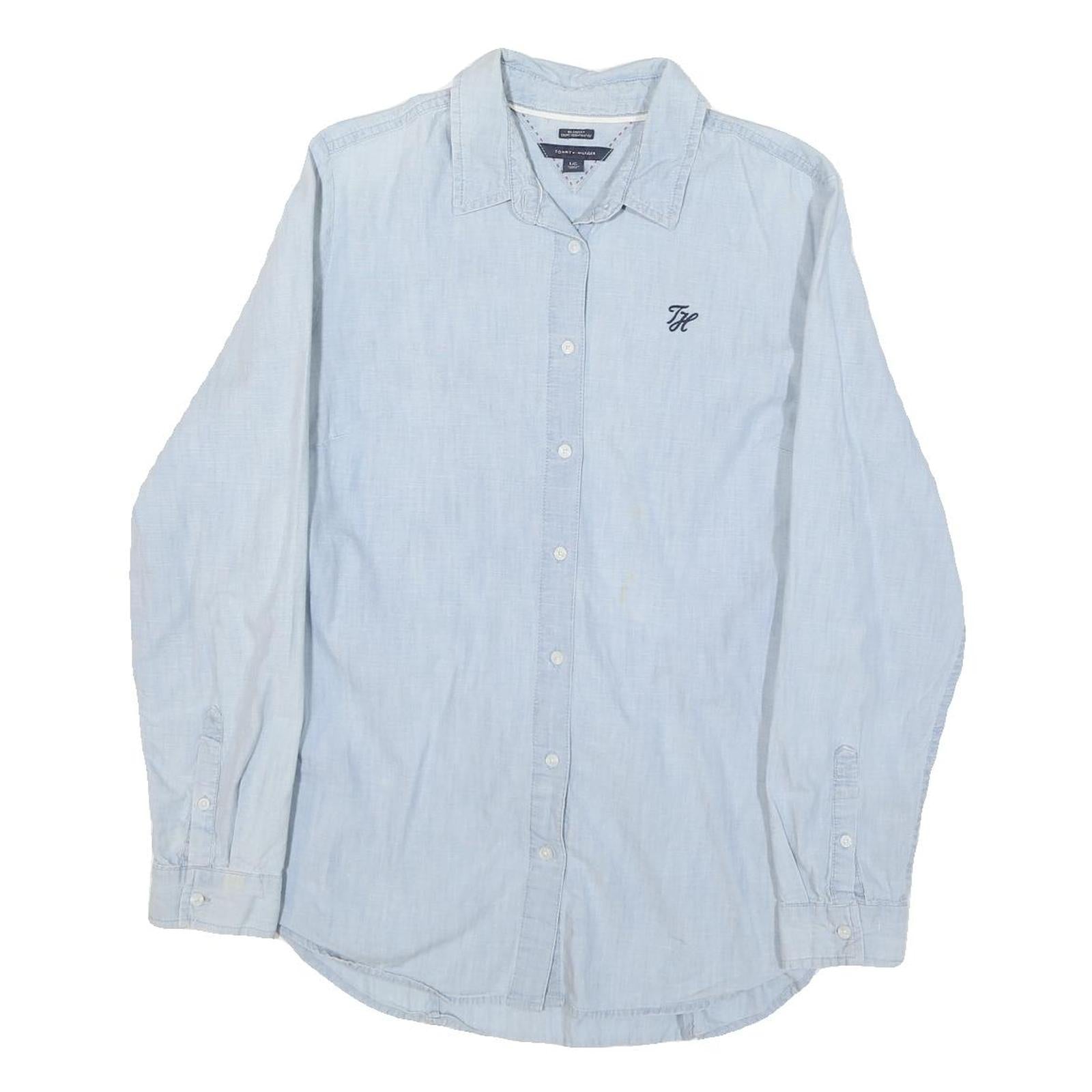 TOMMY HILFIGER Womens Blue Shirt L Cotton Blend Button Down Long Sleeve Classic