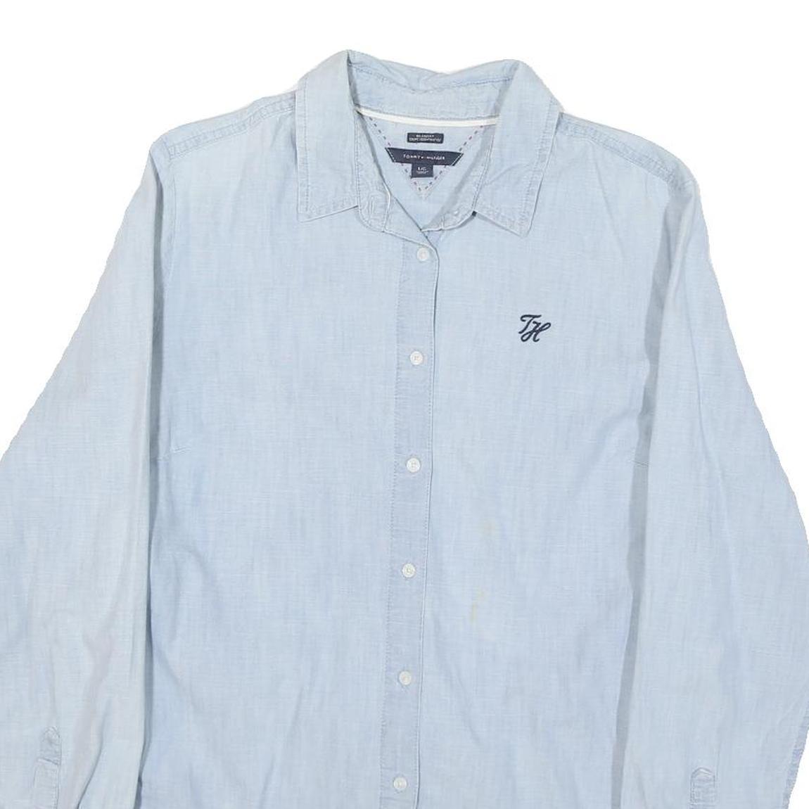 TOMMY HILFIGER Womens Blue Shirt L Cotton Blend Button Down Long Sleeve Classic
