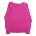 TOMMY HILFIGER Womens Pink Plain Crew Neck Basic Knit L Button Shoulder Jumpers