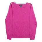 TOMMY HILFIGER Womens Pink Plain Crew Neck Basic Knit L Button Shoulder Jumpers