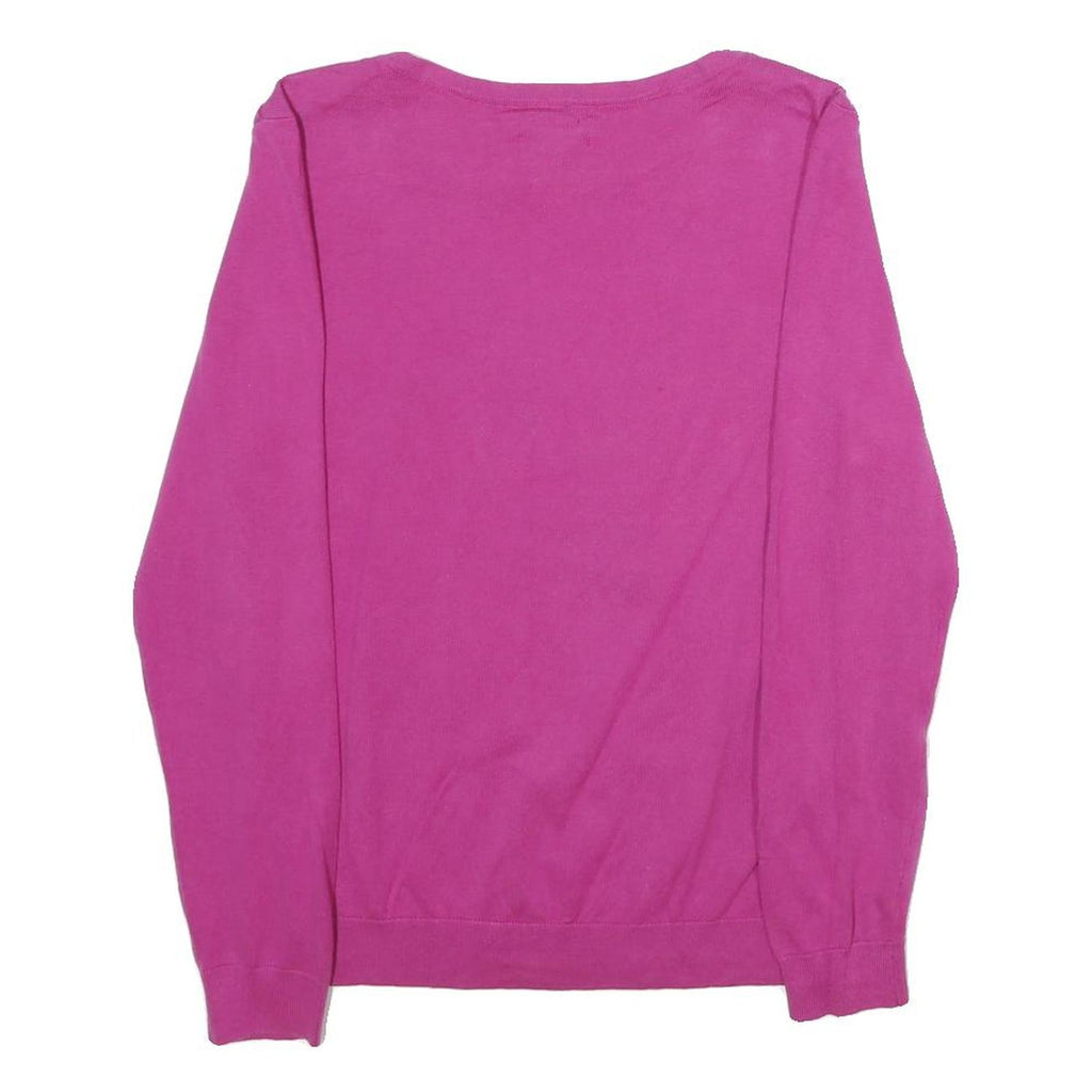 TOMMY HILFIGER Womens Pink Plain Crew Neck Basic Knit L Button Shoulder Jumpers