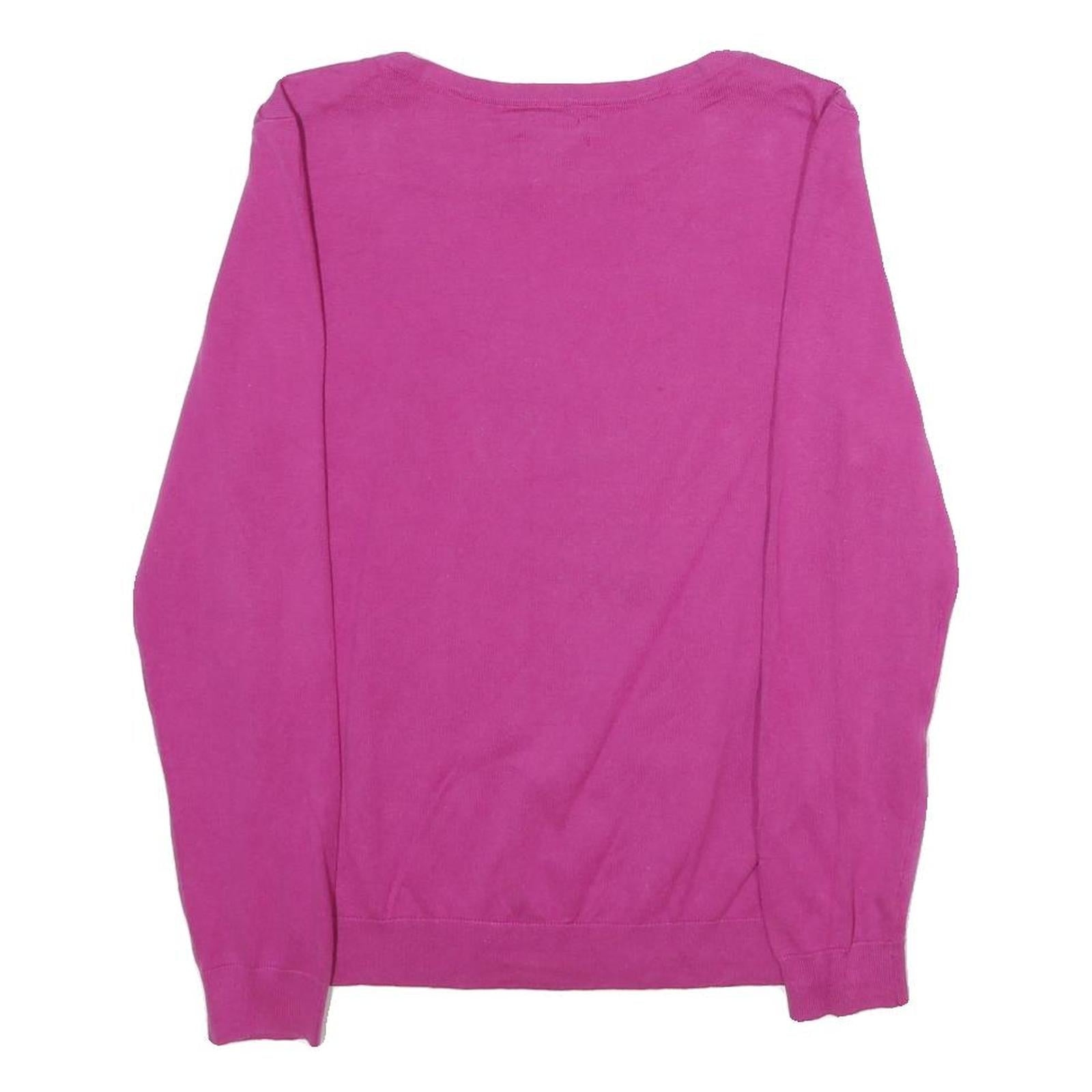 TOMMY HILFIGER Womens Pink Plain Crew Neck Basic Knit L Button Shoulder Jumpers